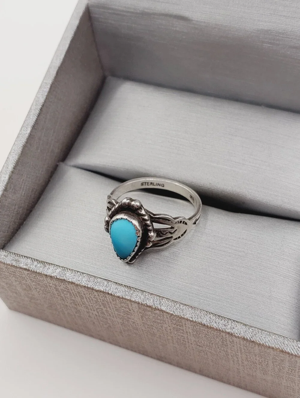 Genuine Teardrop Turquoise Vintage Arrow Ring In 925 Sterling Silver
